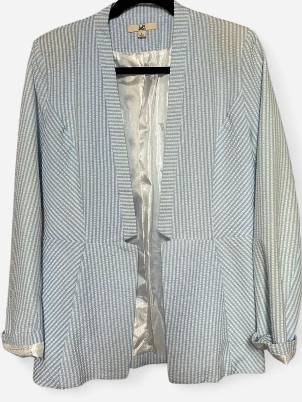 Ya Los Angeles cotton blue and white seersucker striped blazer